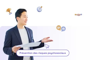 un homme professionnel avec une phrase sous lui : "prévention des risques psychosociaux". Pour illustrer le sujet de l'article