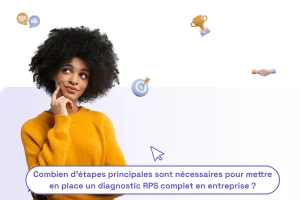 Une femme qui se questionne sur "combien d'étapes principales sont nécessaires pour mettre en place un diagnostic RPS complet en entreprise ?"
