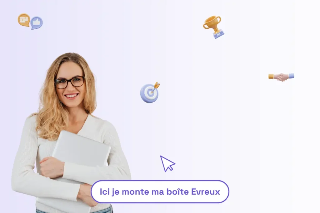 Une femme professionnelle avec des lunettes et son ordinateur. Entrepreneuse, elle veut bénéficier du dispositif ici je monte ma boite à Evreux