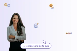une femme professionnelle avec une phrase sous elle pour illustrer le sujet de l'article : "ici je monte ma boîte avis"
