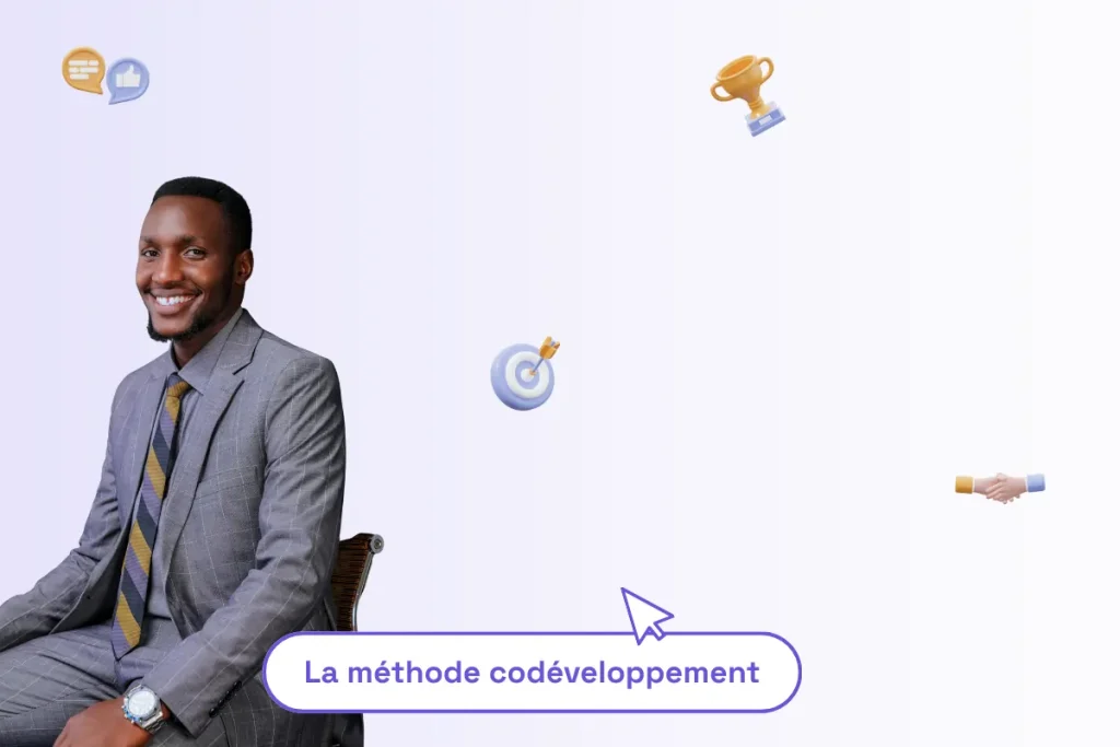 un homme professionnel souriant et nous regardant. sous lui, une phrase : "La méthode codéveloppement" pour illustrer le sujet de cet article