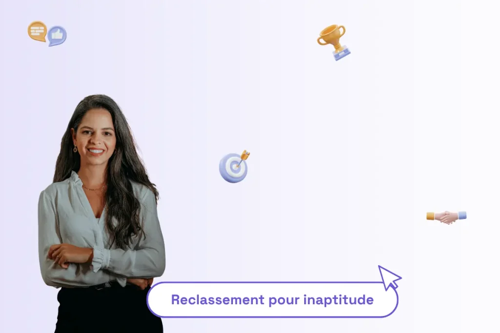 Une femme professionnelle avec un titre sous elle pour illustrer le sujet de l'article : "reclassement pour inaptitude"
