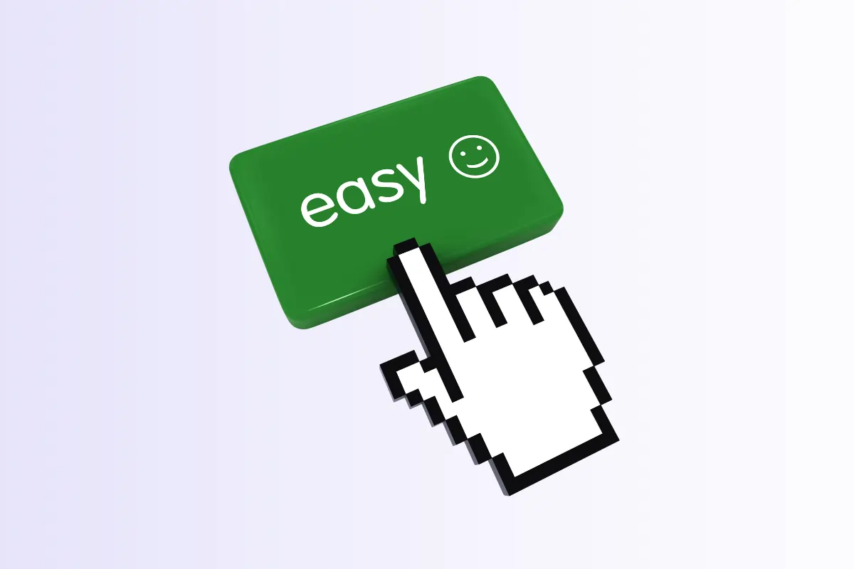 Un doigt cliquant sur un bouton "facile" pour illustrer la facilité du test insight