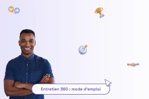 un homme professionnel, les bras croisés avec une phrase illustrant le sujet de l'article : entretien 360 mode d'emploi