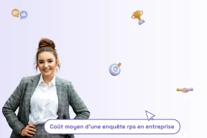 une femme professionnelle avec une phrase illustrant le sujet de l'article : "cout moyen d'une enquête rps en entreprise"